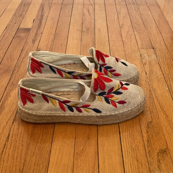 Soludos Red Floral Embroidered Espadrilles Size 5 - Picture 1 of 9